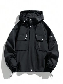 Men's Waterproof Windproof Hooded Jacket, Autumn Outdoor Medium Rain Resistance Loose Coat, Suitable For Hiking, Trekking, Jogging, And Sports