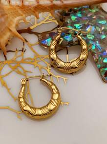 9 Pairs Of Stainless Steel Earrings For Women Large Different Shapes Bamboo Earrings Set Chunky Gold Hoop Earrings Hip Hop Style Fashion Custom Jewelry Party Accessories
