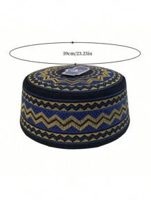 1pc Prayer Cap For Men, New Muslim Hat, Embroidered Flat Top Cap With Flower Pattern, Saudi Hat, Islamic Cap With Round Edge Embroidery - A - View 3