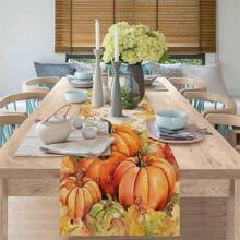 Mantel de lino sintético, camino de mesa de Acción de Gracias, decoración de cocina y restaurante con calabaza a cuadros, hoja de arce y pavo, toalla de vestir de mesa vintage de cosecha otoñal, decoración navideña, decoración de escena, artículos de fiesta