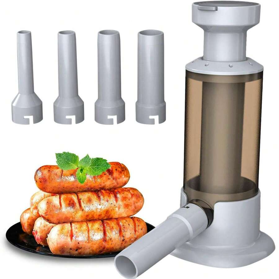 Homemade Sausage Maker - Pp Meat Sausage Stuffer, Sausage Filling Machine |  Vertical Kitchen Sausage Maker, Homemade Sausage Machine With 4 Tubes For Easily Making, 2.17x4.13 In - Grey - View 1