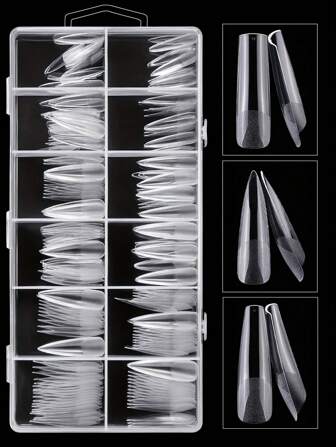 240pcs/Box XXL Long Stiletto Clear Full Coverage Half Matte Acrylic Soft Gel Tips 12 Sizes With Number Design For Women And Girls Home DIY And Salon Manicure Supplies Press On Nails Nail Supplies