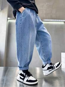 Pantalones vaqueros de niño preadolescente con estampado de dibujos animados - Azul lavado medio - Ver 6