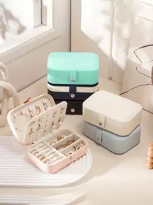 1pc Simple Flip Travel Double Layers Jewelry Box For Rings, Necklaces, Earrings, Portable Jewelry Storage Organizer Case In Square Or Rectangle Shape Valentine Day Back To School - Multicolor - View 1