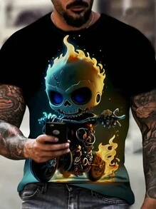 Smoke Pattern Graphic T-Shirt - Classic Crew Neck, Ultra Comfy, Unique Design, Perfect For Men Summer Casual Wear, Daily Vacation Resorts, And Outdoor Adventures - Multicolor - View 1