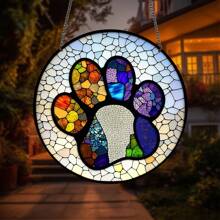 1pc Acrylic Paw Print Suncatcher Stained Glass Hanging, Office Window, Room Decor, Kitchen Decor, Garden Decor, Spring & Summer Decor, Perfect Gift, Home Decor, Colorful Sunlight Decoration,Home Decor ,Room Decor,Wall Decor - Multicolor - View 4