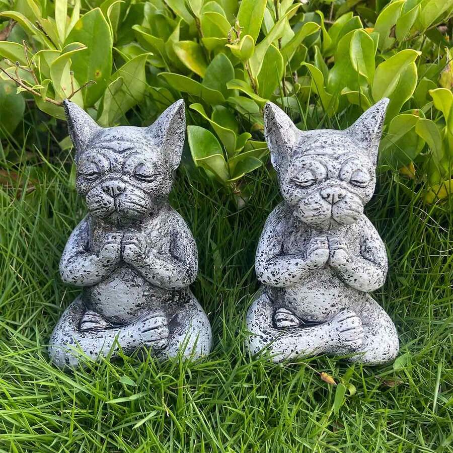 1入組打坐的法國鬥牛犬形狀花園/家居/戶外樹脂裝飾品，用於禪修和冥想 - 彩色 - 查看 1