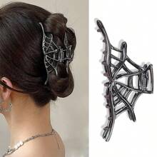 1pc Spider Web Hair Claw Clip For Women, Alloy Metal Hair Accessory With Minimalist Design, Cute Oval-Shaped Hair Clasp, Solid Color, Suitable For Age 14+, Halloween Theme - Halloween Hair Accessories DIY Hair Styling Tools Y2k Skincare Goth Travel