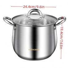 1入不銹鋼加厚燉鍋廚房煮食用具大容量湯鍋，配有蒸籠，複合底部廚房鍋器 - 銀色 - 查看 2