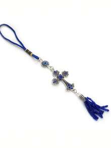 1入組魔鬼之眼土耳其藍眼鑽石十字匙扣吊飾，為背包、汽車鑰匙等配件帶來好運 - 彩色 - 查看 4