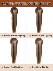 棕色混金色爪夹式马尾假发，18~28英寸长直发合成马尾假发，女士适用 - 彩色 - 查看 6