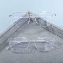 2pcs Transparent Plastic Round Square Frame Clear Glasses For Women Daily Use,Study,Reading - Clear - View 3