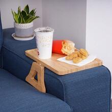 Portable And Stable Couch Arm Table/Tray,For Small Spaces, Eating Drinking Writing - Wood color - View 2
