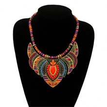 1 Stück böhmischer Vintage-Stil mehrfarbig Strass & Emaille Anhänger Halskette, handgefertigte florale Perlen Edelstein Kette für Frauen tägliches Tragen, Party, Tanz, Date, Festival Geschenk