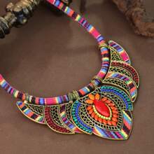 1 Stück böhmischer Vintage-Stil mehrfarbig Strass & Emaille Anhänger Halskette, handgefertigte florale Perlen Edelstein Kette für Frauen tägliches Tragen, Party, Tanz, Date, Festival Geschenk