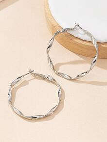 1pair Simple Geometric Circle Design Daily Wear Women's Earrings - Silver - View 3