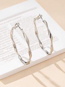 1pair Simple Geometric Circle Design Daily Wear Women's Earrings - Silver - View 2