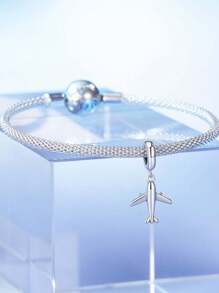 WOSTU 1pc 925 Sterling Silver Cute Mini Aircraft Planet Pendant Cubic Zirconia Charm Beads Fit Women Girl DIY Bracelet And Necklace Fine Jewelry Making