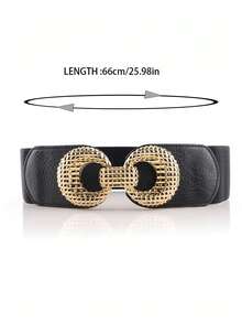 1pc 四季百搭优雅女士金色双环扣弹力腰带装饰性弹力宽腰带，适合腰围90cm以内。春夏可搭配衬衫、连衣裙，秋冬可搭配西装、外套。万圣节 - 金色雙環寬腰封 - 查看 6