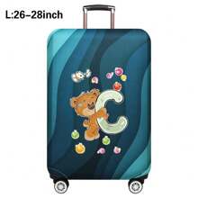 行李箱罩旅行箱罩适用于 18 至 32 英寸行李箱保护套男女户外假日旅行必备配件涤纶行李箱弹力防尘罩时尚首字母 A 至 Z 熊字母印花包适用于学校学校配件学校用品