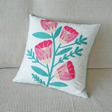 1入組粉色花卉刺繡枕套，現代極簡主義帆布刺繡沙發靠墊枕套床側靠背辦公室腰靠枕 - 白色 - 查看 3