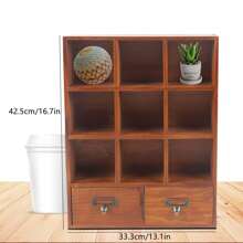 9-Cube 2 Drawers Pine Storage Organizer Display Cubby-Style Shelf Brown