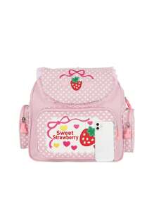 Mochila escolar bordada con fresa y encaje - Rosa - Ver 8