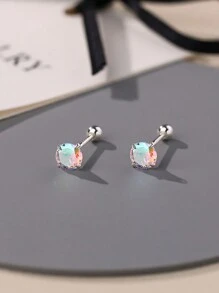 1 Pair Of Minimalist And Luxurious S999 Sterling Silver Iridescent Cubic Zirconia Earrings With Threaded Women's Exquisite Creative Earrings Suitable For Daily Ear Care Wear