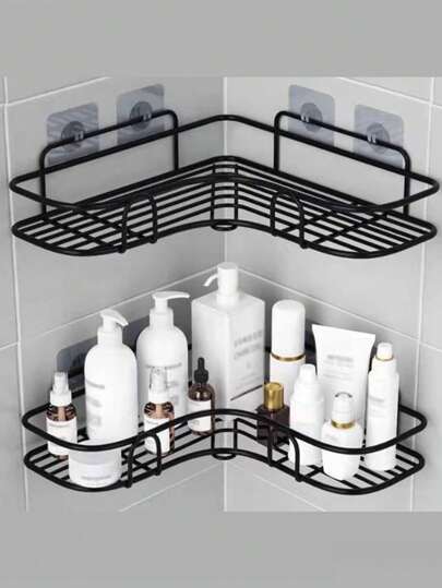 1/2 piezas Estantería de baño montada en la pared, Estante de ducha, Estante de almacenamiento triangular sin taladro para baño y cocina, Accesorios de baño, Decoración de baño, Organizador de baño, Decoración de otoño, Regreso a clases
