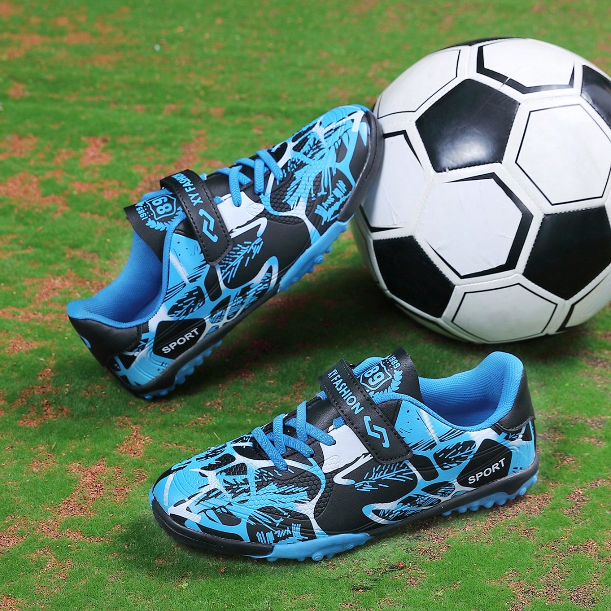 Par de zapatos de fútbol con suela de goma y tacos cortos para jóvenes, adecuados para césped, entrenamiento en todas las temporadas, tacos de fút