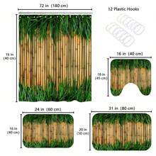 Bamboo 3D Printed Bathroom Sets With Zen Japanese Nature Shower Curtain And 20 X 31 Rugs Bathroom Accessories Sets Decor With Bath Rug, Bath Mat, U-Shaped Contour And Hooks 72 X 72 Inch… - 綠色 - 查看 2