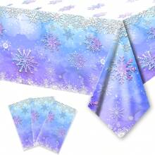 1 khăn trải bàn bằng nhựa chủ đề bông tuyết cho tiệc sinh nhật Frozen, đồ trang trí tiệc Winter Wonderland màu xanh và trắng, ngày lễ tình nhân trở lại trường - Khăn trải bàn hình bông tuyết màu xanh và tím - Xem 1