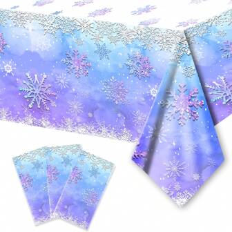 1 pieza Mantel de plástico con temática de copos de nieve para fiesta de cumpleaños de Frozen, decoración de fiesta de invierno en blanco y azul, vuelta al colegio, día de San Valentín