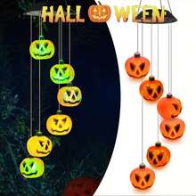 1 件万圣节太阳能风铃变色带 6 个 LED 南瓜防水灯，太阳能供电，适用于万圣节节日派对庭院窗户装饰万圣节装饰房间装饰万圣节花园装饰礼物仙女节日装饰节日装饰 - 彩色 - 查看 1