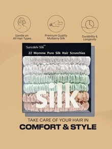 Juego de 6 cintillos para cabello de seda 100% natural con unicolor de 22 Momme, accesorios de cabello de alta calidad para mujeres, con gran diademas de seda de múltiples colores en una caja. - Multicolor - Ver 20