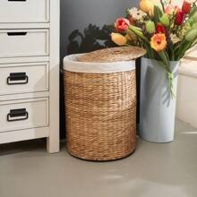 Ludmilla Round Tall Water Hyacinth Woven Wicker Laundry Hamper With Lid - For Clothes, Canvas, Toys And Book Storage With Removable Liner - 15" X 15" X 20" - Natural Brown - 彩色 - 查看 10