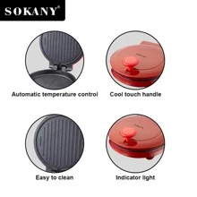 Sokany.Máquina de pizza y crepes eléctrica, sartén para crepes, parrilla antiadherente para calentar y asar, ideal para hacer sándwiches y crepes." - Rojo - Ver 3