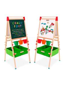 Kids Easel Wooden Kids Art Easel Double-Sided Standing Easel For Kids Height Adjustable Preschool Art Easel With Paper Roll Storage Box Watercolor Pen For 3-15 Years Old (Green)