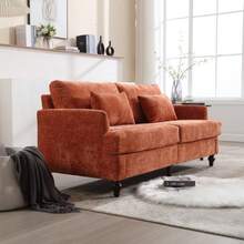 Modern Chenille Fabric Loveseat, 2-Seat Upholstered Loveseat Sofa Modern Couch - Cam đậm + Chenille - Xem 5