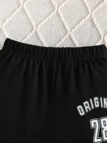 2 piezas Conjuntos informales de ropa escolar de moda para niños pequeños, chaqueta de béisbol a rayas negras y blancas y conjunto de pantalones, otoño - Blanco y Negro - Ver 7