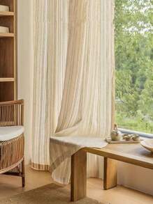 1 rèm vải lanh Jacquard, thích hợp cho trang trí phòng ngủ phòng công chúa, rèm riêng tư trong trang trại biệt thự bán trong suốt, rèm cửa sổ thoáng khí, rèm trang trí lãng mạn cho phòng khách, có thể giặt bằng máy - Màu be - Xem 5