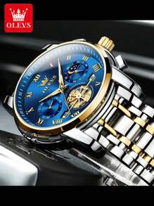 OLEVS. OLEVS 顶级男士手表陀飞轮风格时尚原创石英表 3Bar 防水运动月相表夜光计时码表男士礼物 - 藍色 - 查看 7