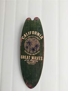 Cross-Border Beach & Ocean Themed Surfboard Wooden Plaque, For Bar/Home/Wall Decor, Vintage Style Wall Art Board Design 21 (1pc),Home Decor ,Room Decor,Wall Decor Gifts Birthday Graduation - Multicolor - View 4