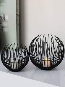 1入輕奢金屬燭台，現代鐵藝裝飾燭臺，復古中空燭座，適用於婚禮家庭聚會派對和假日桌面點綴 - 彩色 - 查看 7