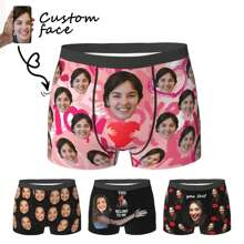 Customized Men's Funny Underwear With Personalized Photo Printed Boxer Briefs Featuring Wife's Portrait, Fun Gift For Husband Or Boyfriend - Black - View 3