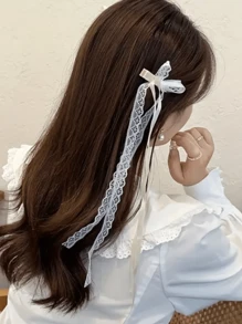 2件套法式芭蕾舞甜美蝴蝶结发夹，情人节礼物，蝴蝶结发爪夹，发卡，学生用品，优雅，学院风，女士冬季装扮，蝴蝶结，可爱，发饰，头饰，发夹 - 白色 - 查看 2