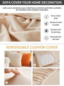 1 peça Capa de Sofá Elástica de Veludo Universal para Quatro Estações com Braços e Encostos para Sofá de 1/2/3/4 Lugares - Bege - Ver 4