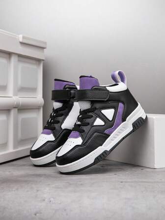 1 Pair Children High-Top Sports Shoes, PU Leather, Indoor/Outdoor Casual Running Shoes, Easy On/Off , Lightweight, Non-Slip, Breathable, Comfortable, New Fashion School Style, Boys/Girls, Christmas Elements