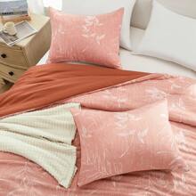 Downluxe Comforter Set - Bedding Comforter Sets, Botanical Flower Comforter, Soft Reversible Floral Comforter And Pillow Sham For All Seasons - 亮橙色 - 查看 3