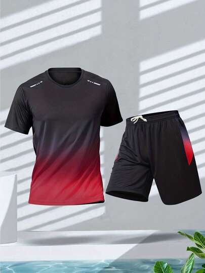 KOVSEE Men's Outdoor Sports Tracksuit, Moisture-Wicking Breathable Running, Basketball, Soccer Uniforms, Fitness 2 Pieces Set With Reflective Stripes Summer